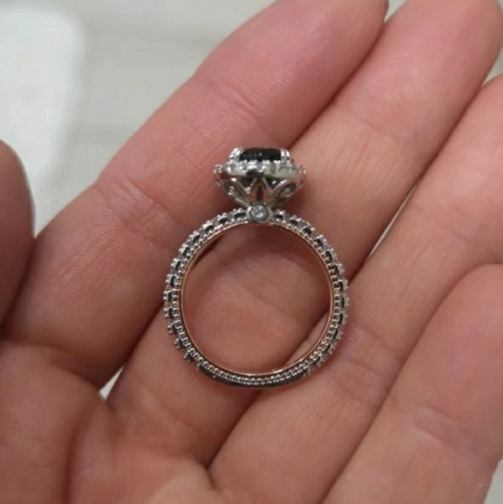 New Green Cubic Zirconia Two Tone Ring - Picture 8 of 8